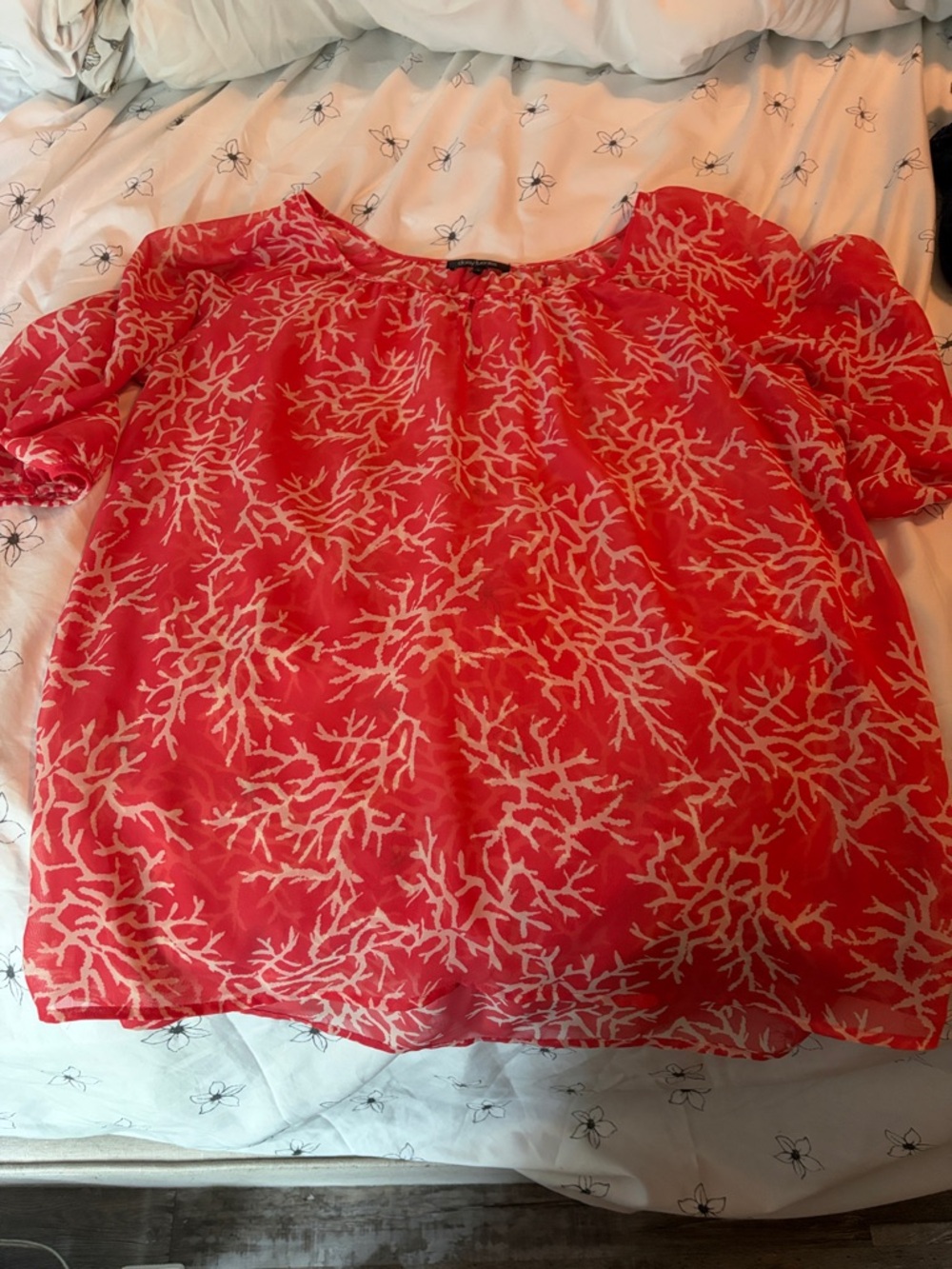 Daisy Fuentes Coral-Print Red & Cream Blouse
